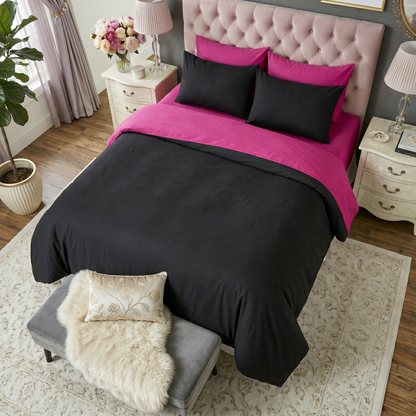 Hot Pink and Black Reversible Cotton Comforter Set with Zipper Cover – view 4