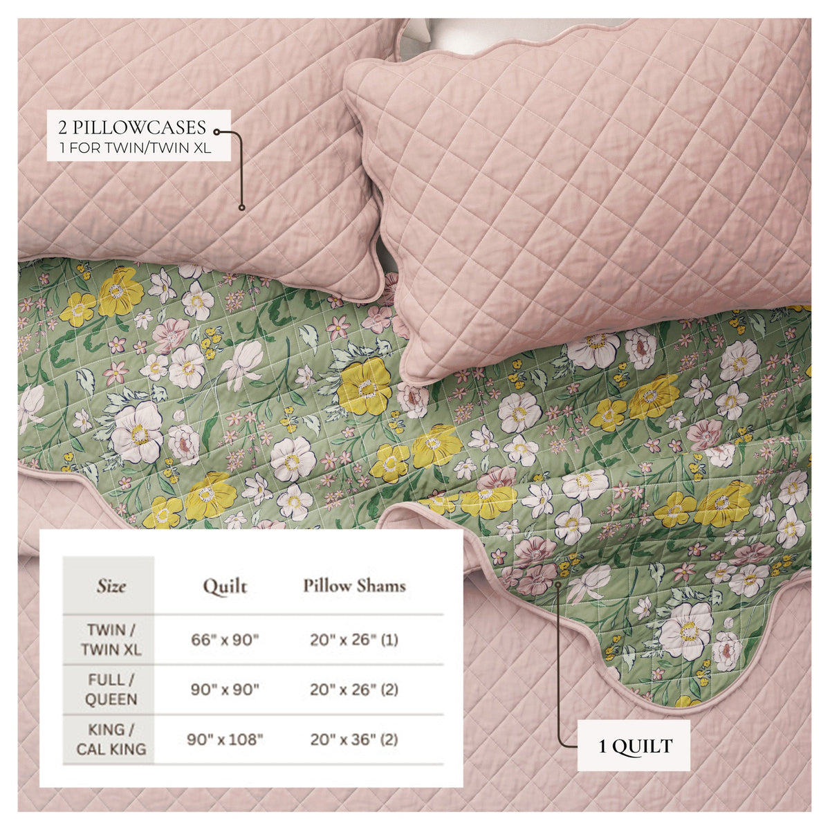 Scalloped Edge Floral Print Cotton Quilt Set – Gwen Collection – view 4