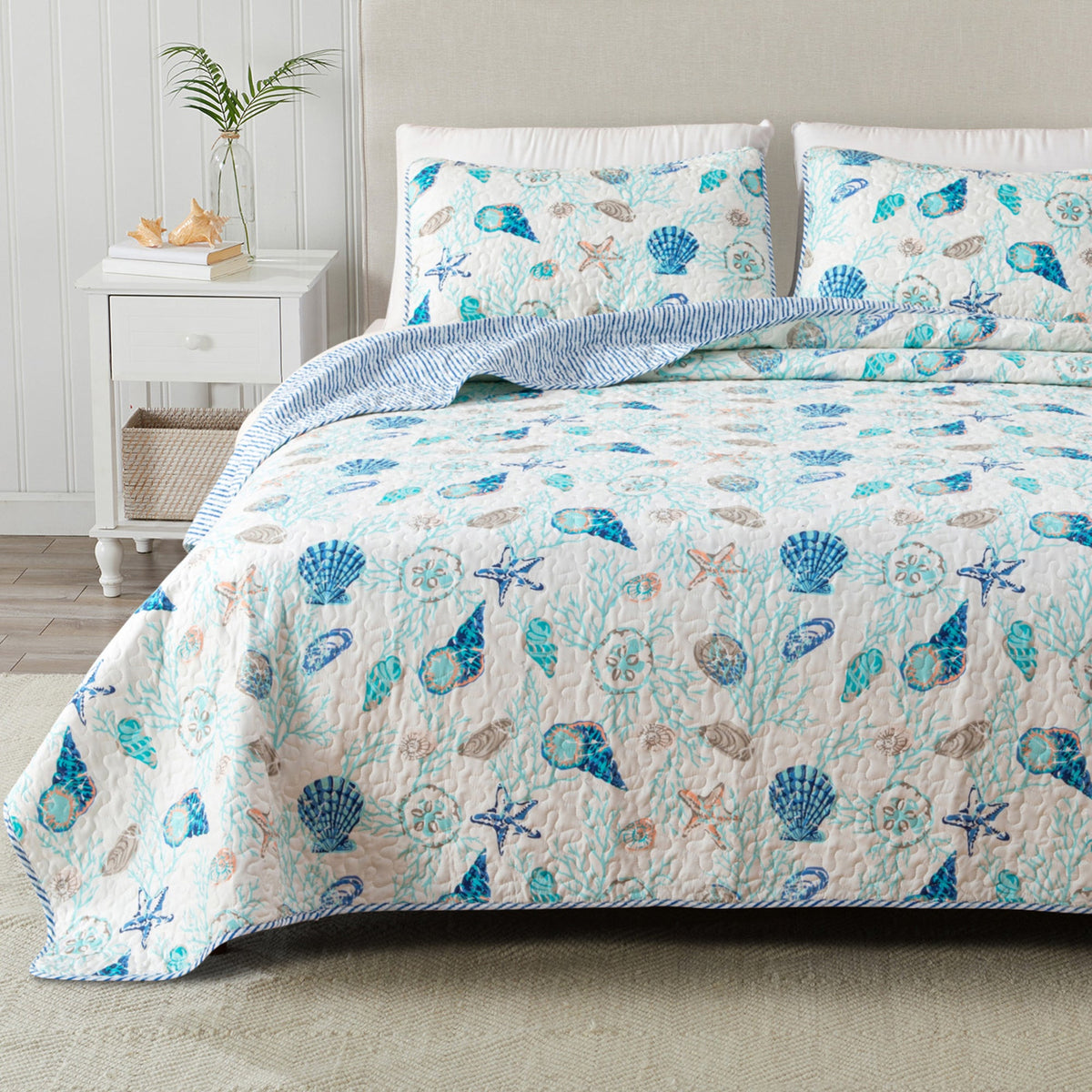 Bali Collection Blue Shells and Coral Coastal Quilt Set – view 7