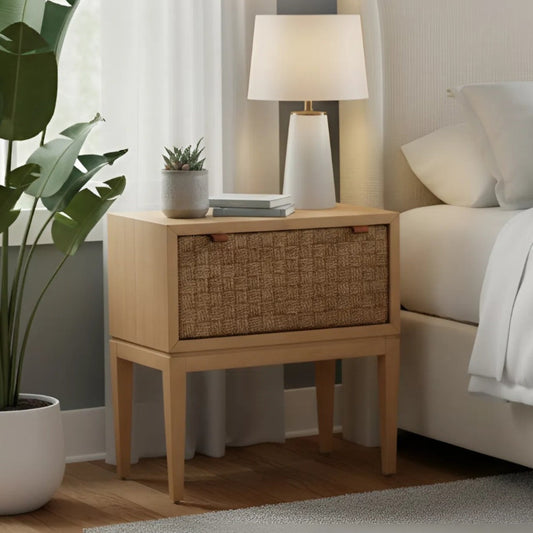 Natural Seagrass and Wood Nightstand