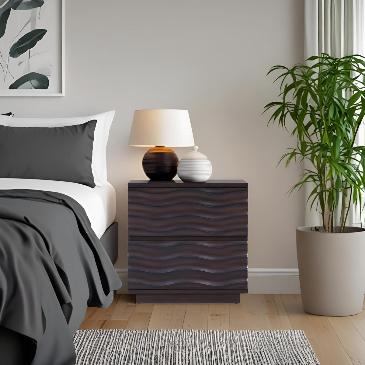 Antique Brown Nightstand with Soft-Close Drawers