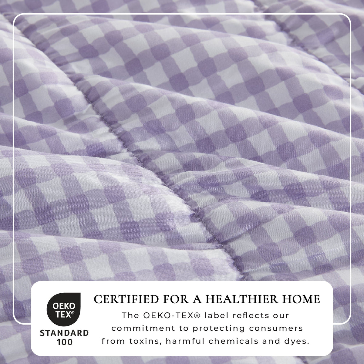 Purple Gingham Printed Washed Microfiber Quilt Set with Shams – view 3