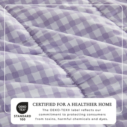 Purple Gingham Printed Washed Microfiber Quilt Set with Shams – view 3