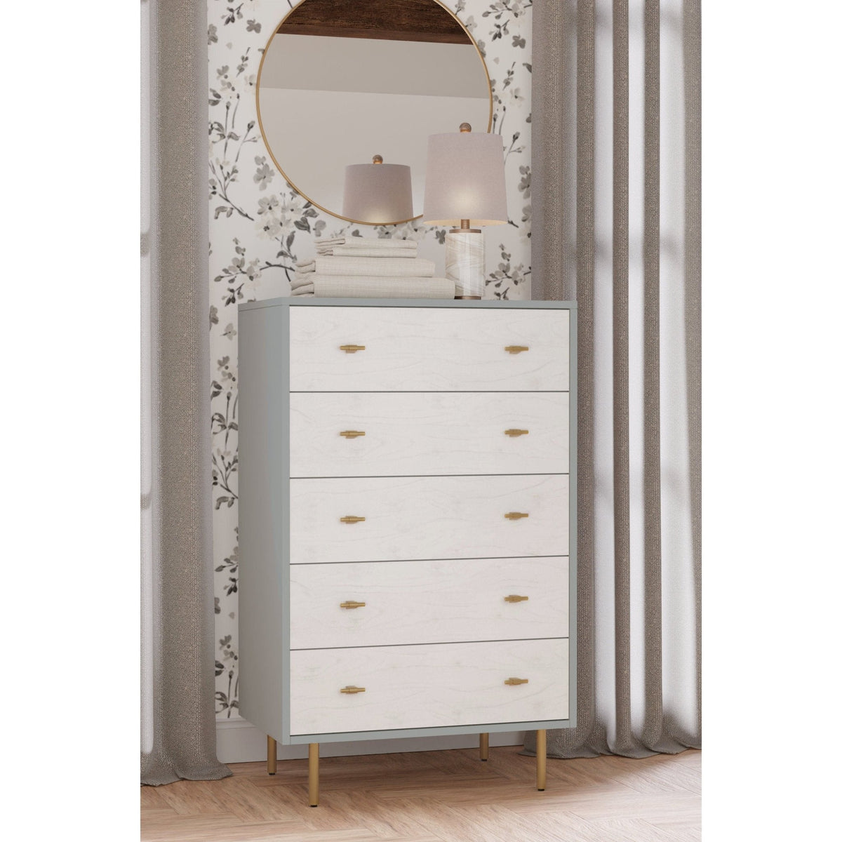Weathered White Saige Chest with Five Drawers
