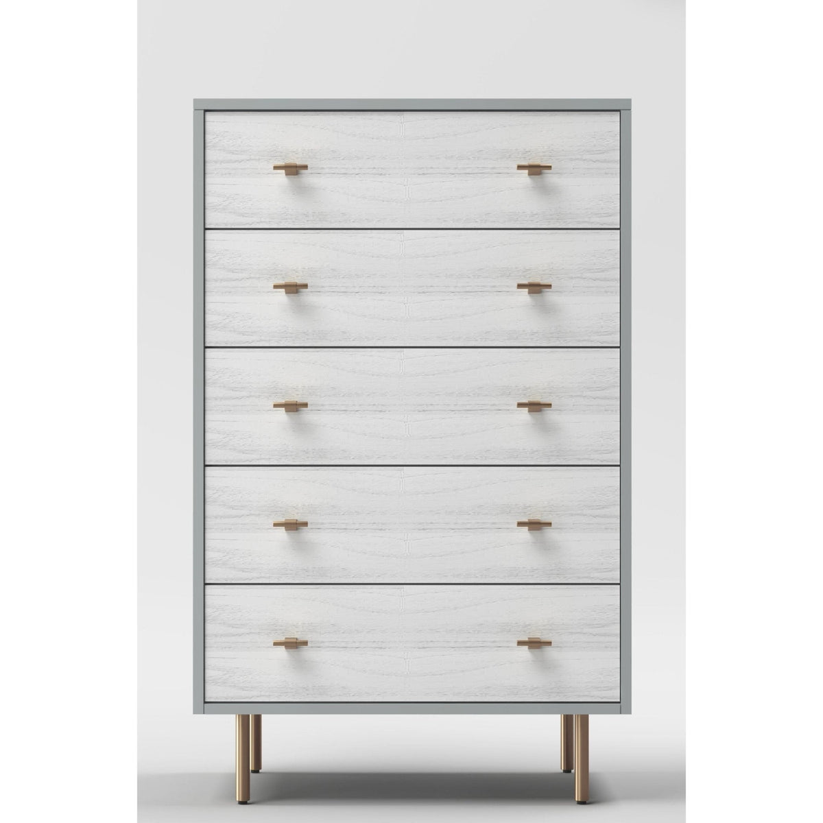 Saige 5-Drawer Chest in Weathered White with Satin Gold Accents – view 2