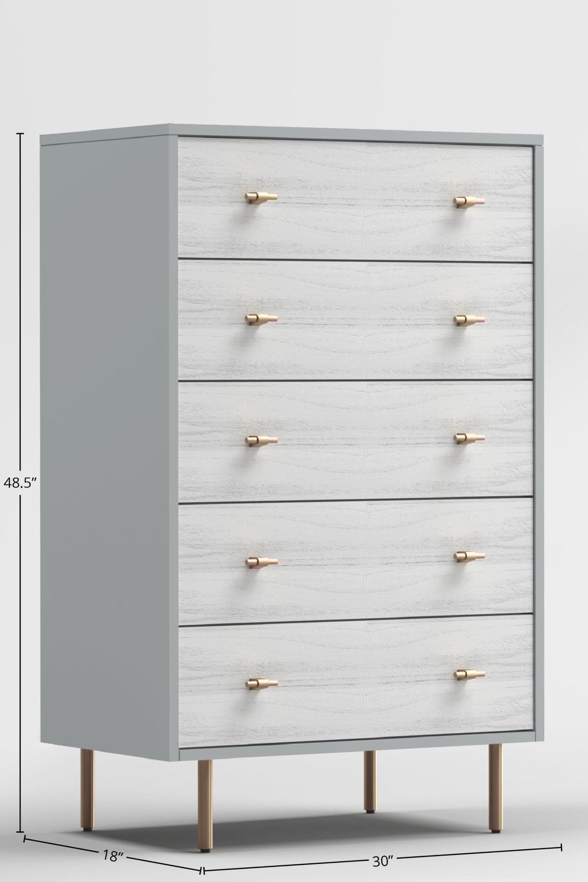 Saige 5-Drawer Chest in Weathered White with Satin Gold Accents – view 4