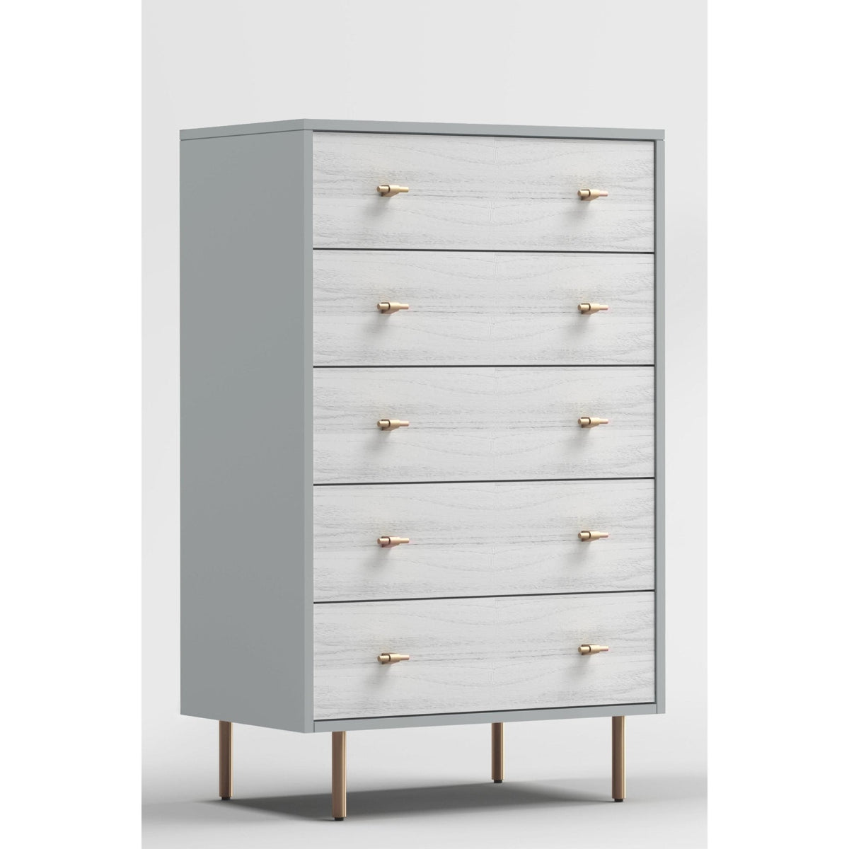 Saige 5-Drawer Chest in Weathered White with Satin Gold Accents – view 3
