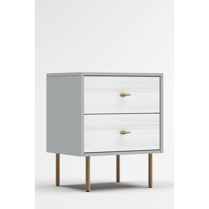 Saige White Wash Nightstand with Satin Gold Legs and Two Drawers – view 3
