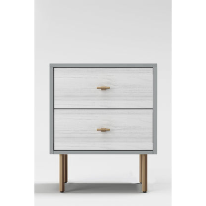 Saige White Wash Nightstand with Satin Gold Legs and Two Drawers – view 2