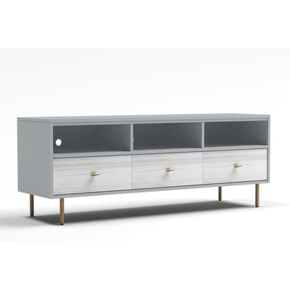 Saige Weathered White TV Console with Satin Gold Legs – view 2