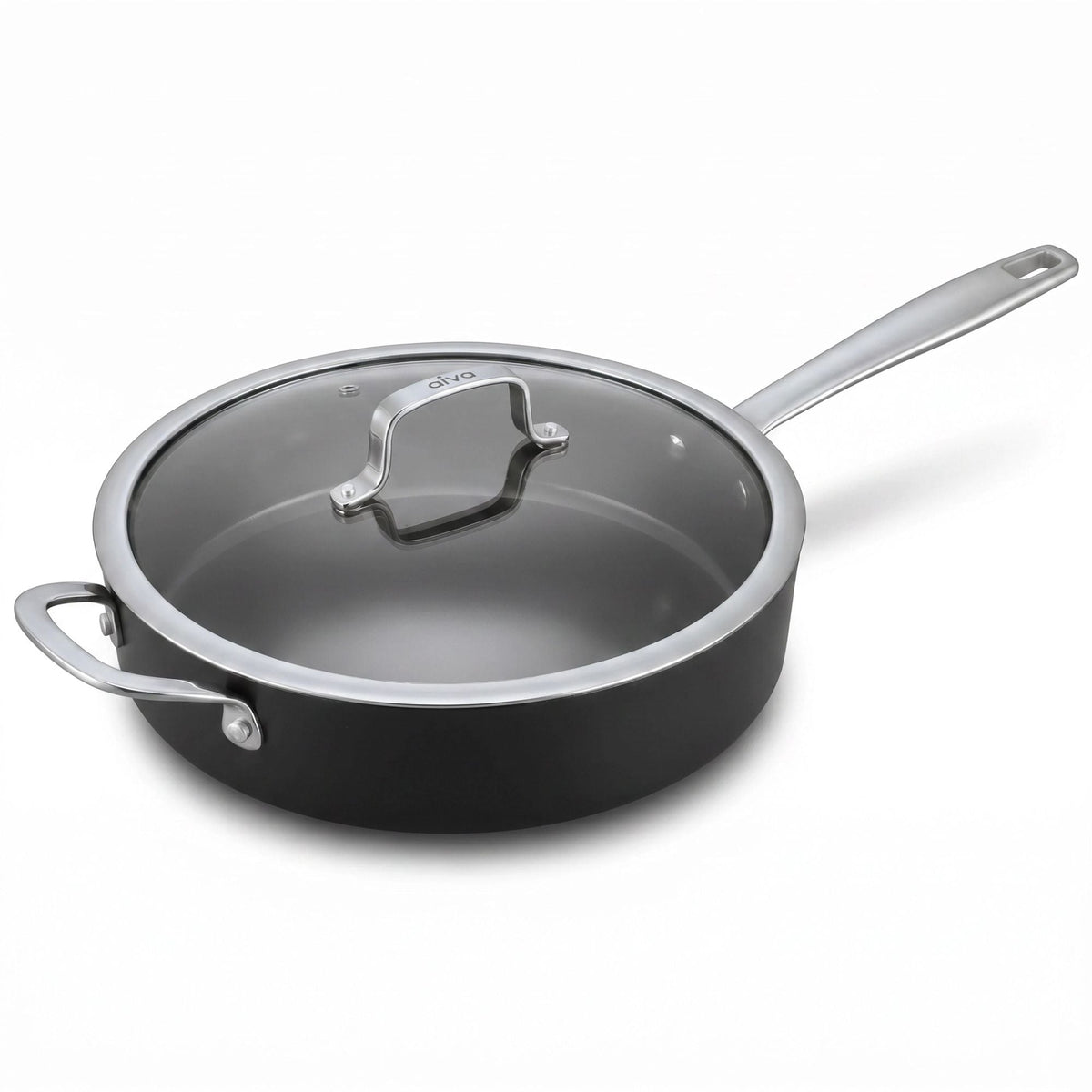 4-quart ceramic nonstick sauté pan with high sides and stainless steel handle on a stovetop