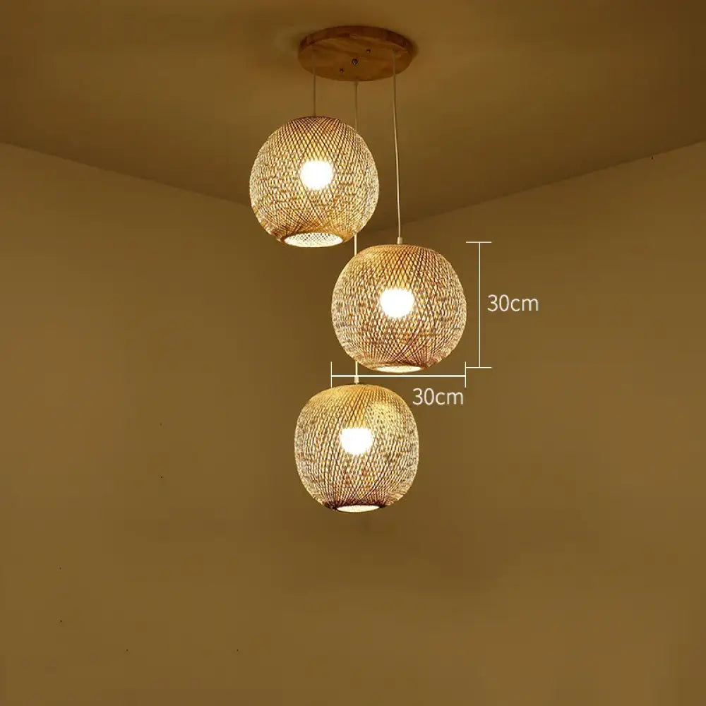 Hand-Knitted Bamboo Rattan Pendant Lights, Set of 3 – view 7