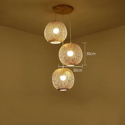 Hand-Knitted Bamboo Rattan Pendant Lights, Set of 3 – view 7