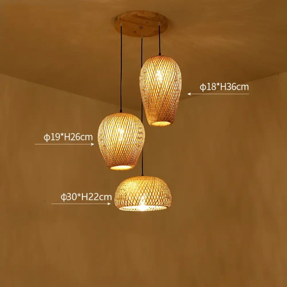 Hand-Knitted Bamboo Rattan Pendant Lights, Set of 3 – view 8