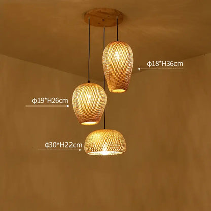Hand-Knitted Bamboo Rattan Pendant Lights, Set of 3 – view 8