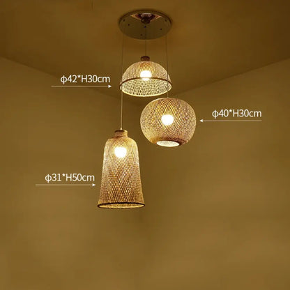 Hand-Knitted Bamboo Rattan Pendant Lights, Set of 3 – view 9