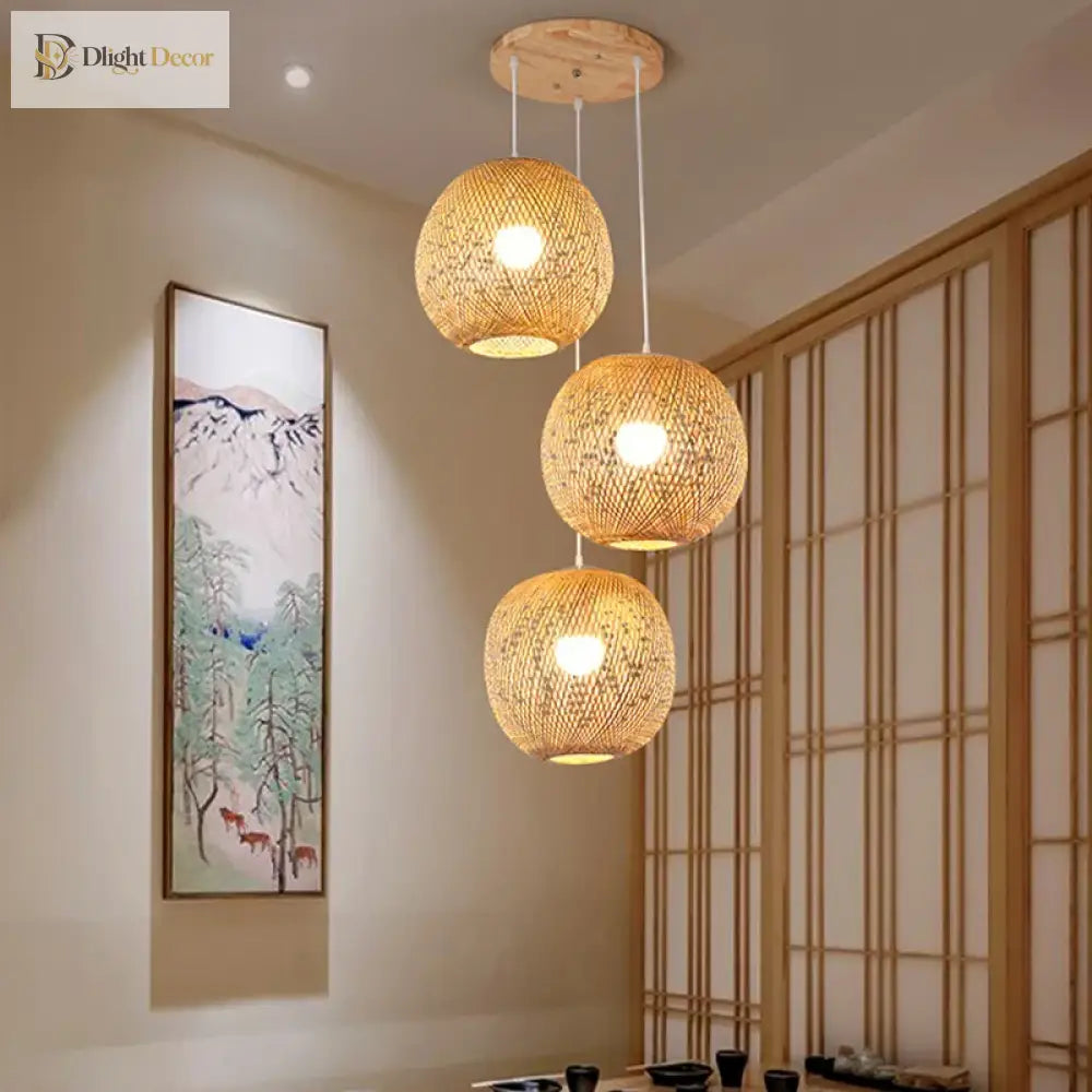 Hand-Knitted Bamboo Rattan Pendant Lights, Set of 3 – view 5