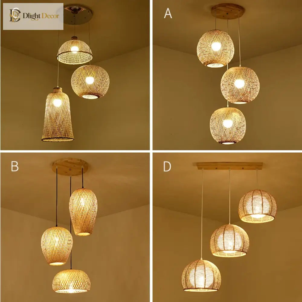 Hand-Knitted Bamboo Rattan Pendant Lights, Set of 3 – view 3