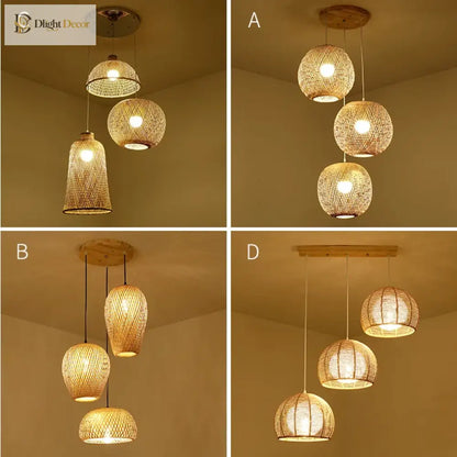 Hand-Knitted Bamboo Rattan Pendant Lights, Set of 3 – view 3