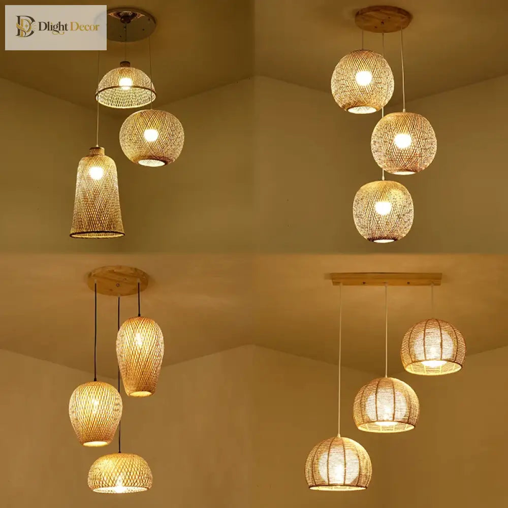 Hand-Knitted Bamboo Rattan Pendant Lights, Set of 3 – view 2