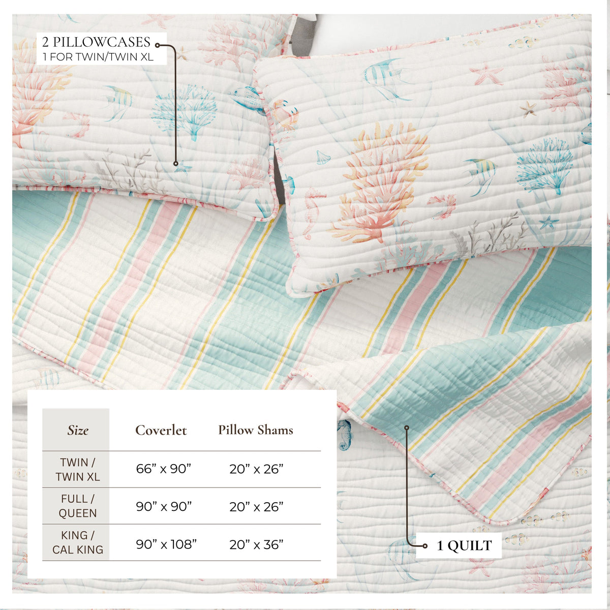 Coral Reef Coastal Microfiber Quilt Set – Caymen Collection – view 3