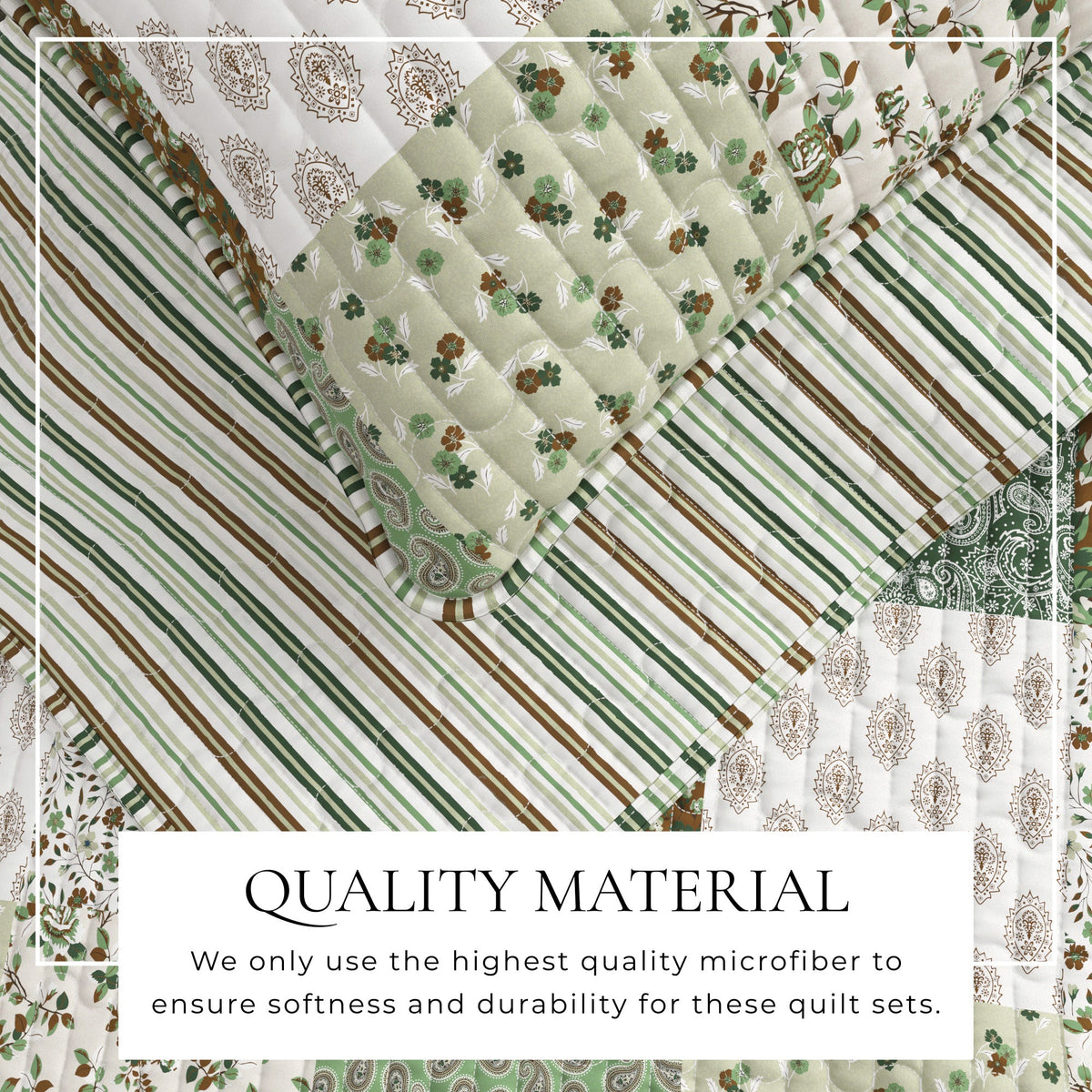 Brown Floral Grid Patchwork Microfiber Quilt Set – Damia Collection – view 2
