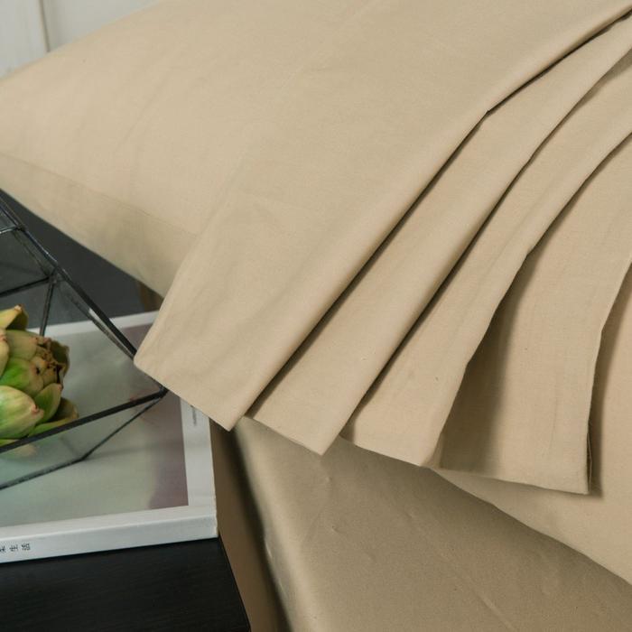 Tan Beige Poplin Cotton Fitted Sheet and Pillowcase Set – view 6