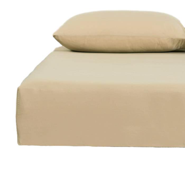 Tan Beige Poplin Cotton Fitted Sheet and Pillowcase Set – view 3