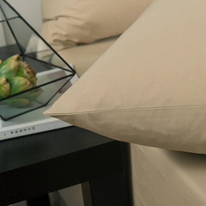 Tan Beige Poplin Cotton Fitted Sheet and Pillowcase Set – view 5