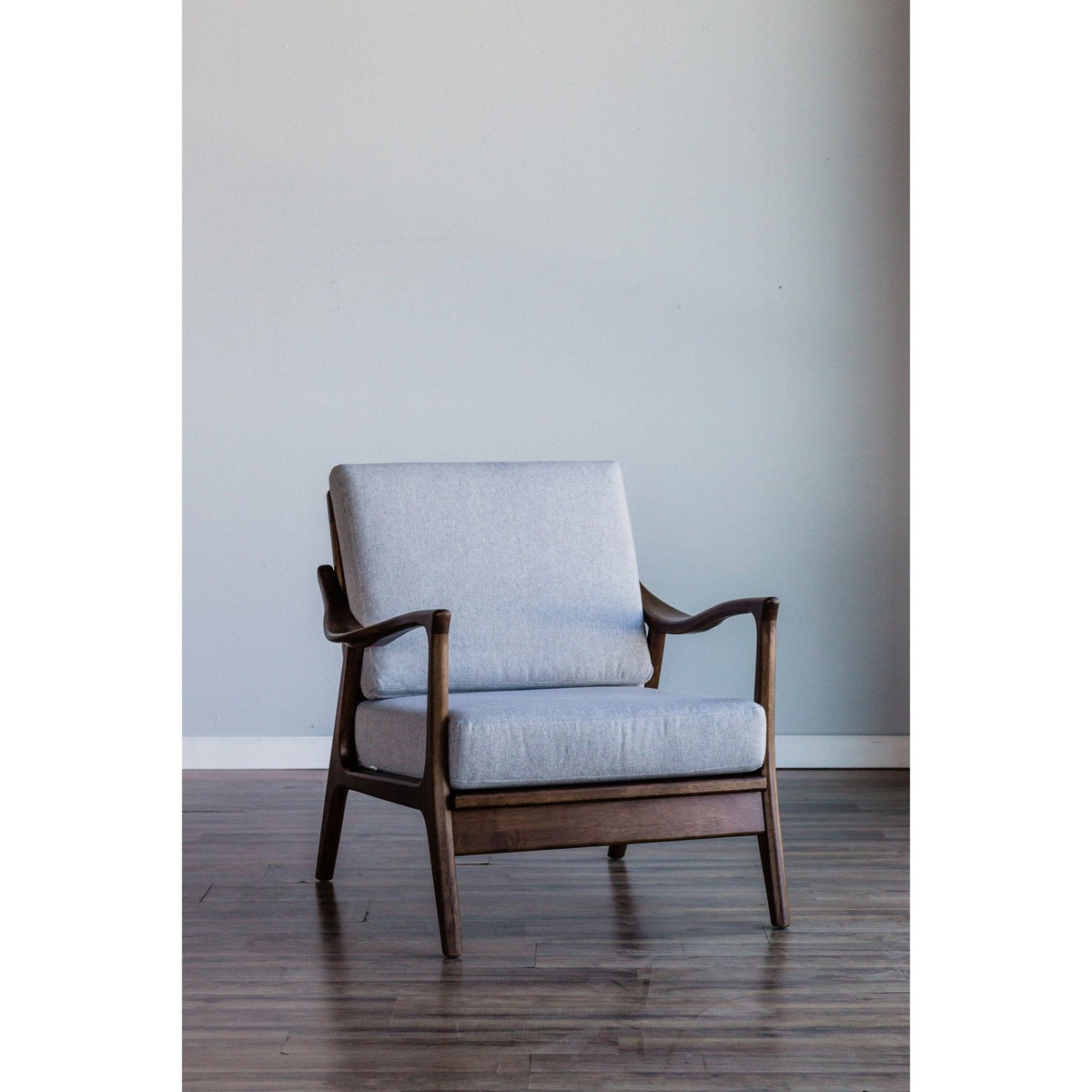 Hardwood Lounge Chair with Light Gray Fabric