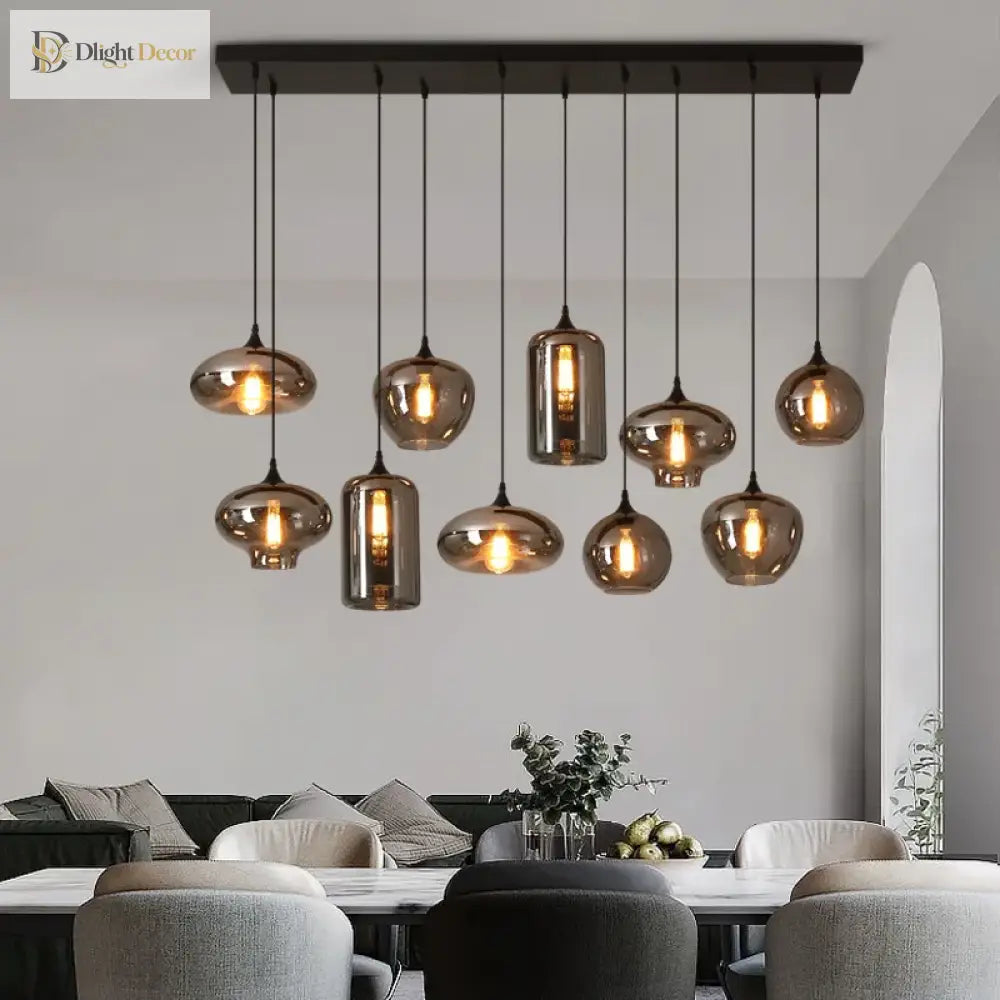 Smoky Grey Glass LED Nordic Pendant Chandelier for Kitchen Islands – view 2