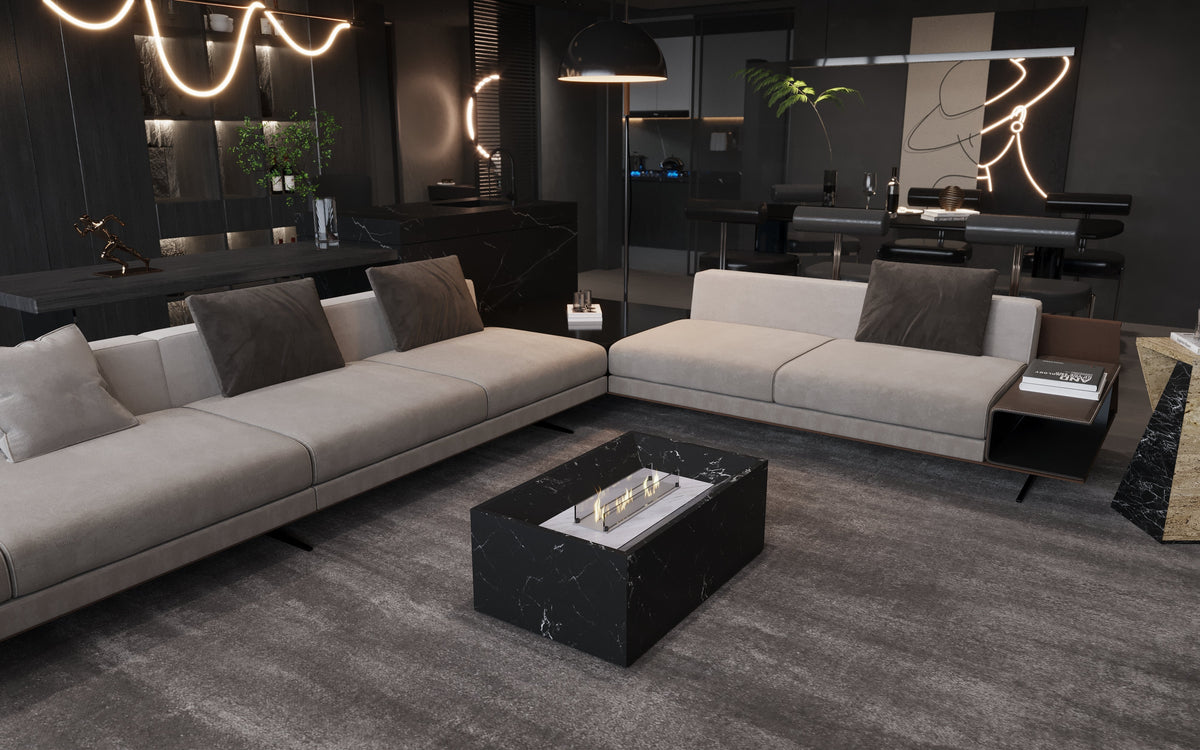 Nero Marquina Black Marble Coffee Table with Bioethanol Fireplace – view 2