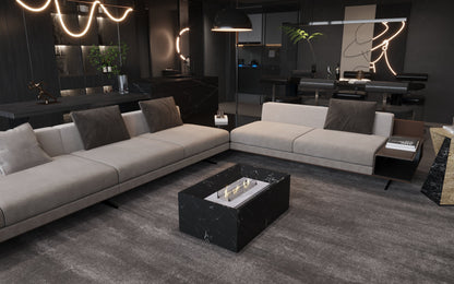 Nero Marquina Black Marble Coffee Table with Bioethanol Fireplace – view 2