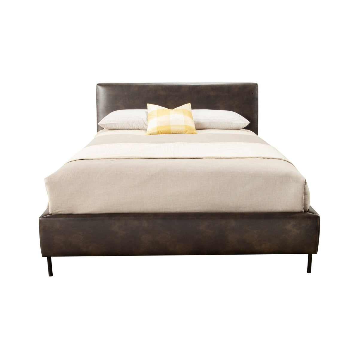 Sophia Gray Faux Leather Platform Bed with Padded Headboard, Full – view 3