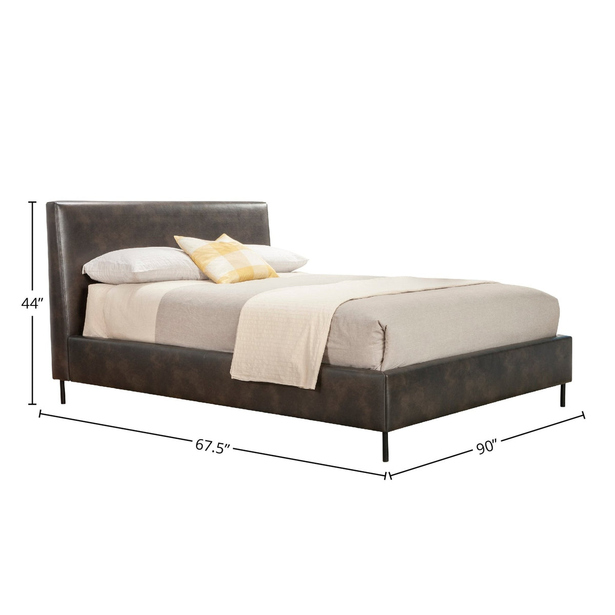 Sophia Gray Faux Leather Platform Bed with Padded Headboard, Full – view 7