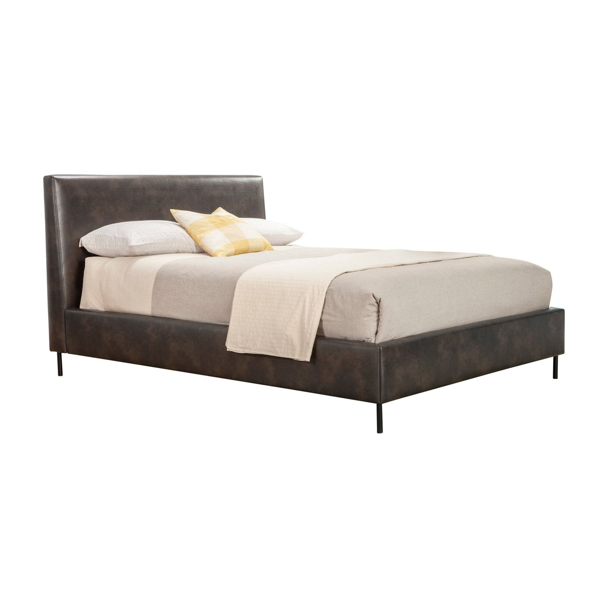 Sophia Gray Faux Leather Platform Bed with Padded Headboard, Full – view 2