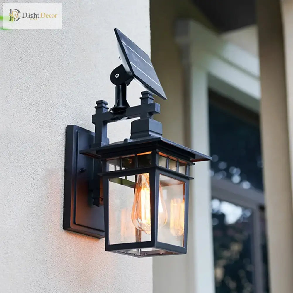Sophia Solar Outdoor Wall Light – Black Aluminum Porch Lantern – view 2