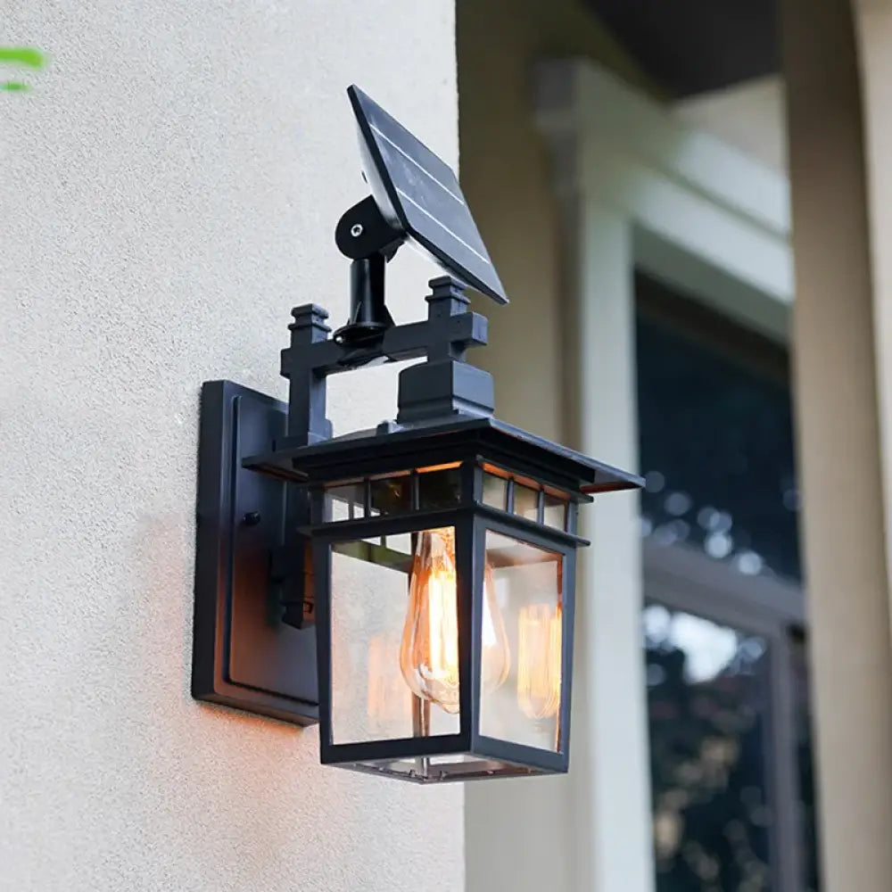Sophia Solar Outdoor Wall Light – Black Aluminum Porch Lantern – view 8