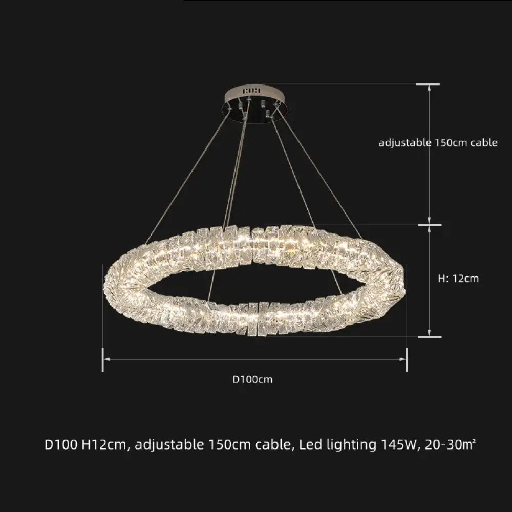 Sophisticated K9 Crystal Ring LED Chandelier, Dimmable, Chrome – view 14