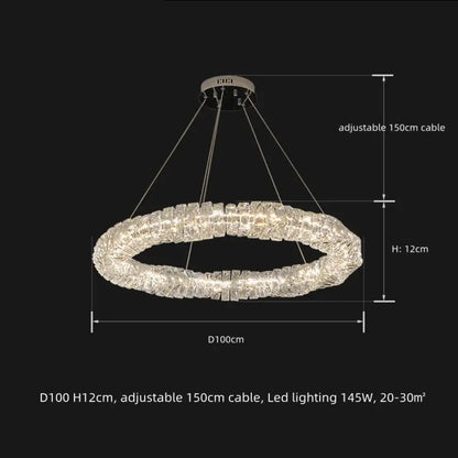 Sophisticated K9 Crystal Ring LED Chandelier, Dimmable, Chrome – view 14