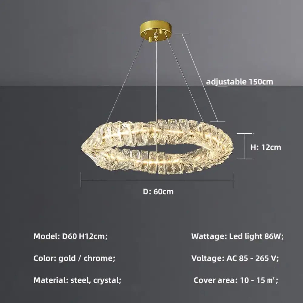Sophisticated K9 Crystal Ring LED Chandelier, Dimmable, Chrome – view 22