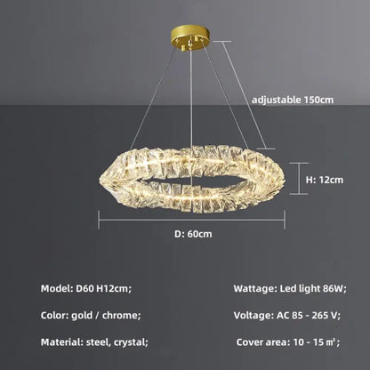 Sophisticated K9 Crystal Ring LED Chandelier, Dimmable, Chrome – view 22