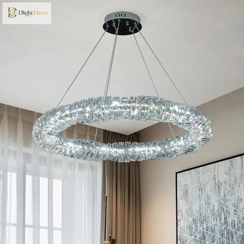 Sophisticated K9 Crystal Ring LED Chandelier, Dimmable, Chrome – view 5