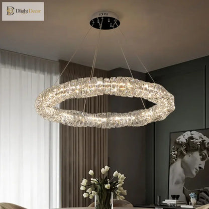 Sophisticated K9 Crystal Ring LED Chandelier, Dimmable, Chrome – view 6
