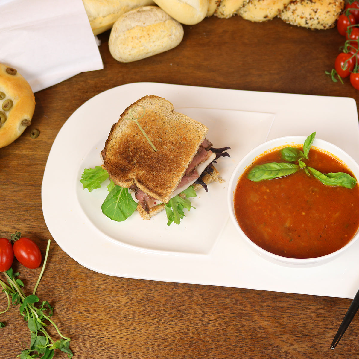 Bone China Soup and Sandwich Plates with 12 oz Bowl, Set of 4 – view 11