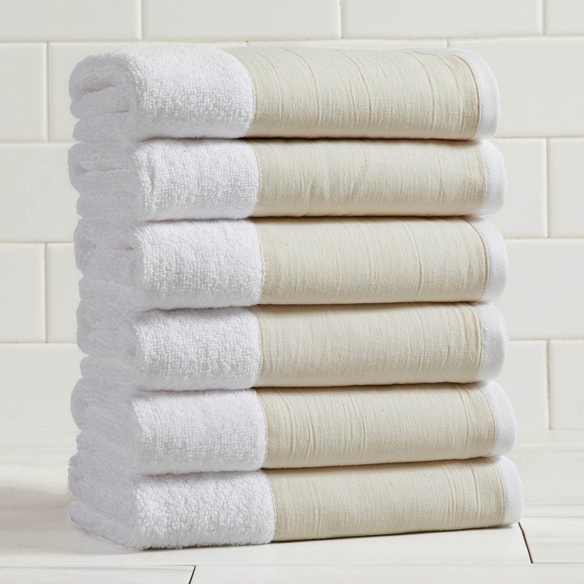 Priya Collection Cotton 6-Piece Towel Set with Linen-Like Border – view 7
