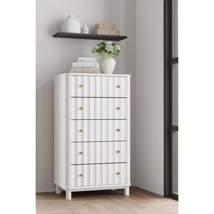 White Mahogany Five-Drawer Chest with Distinctive Scalloped Motif