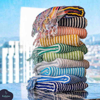 Striped Organic Turkish Cotton Hand Towel, Long 17 x 35 Inch – view 3