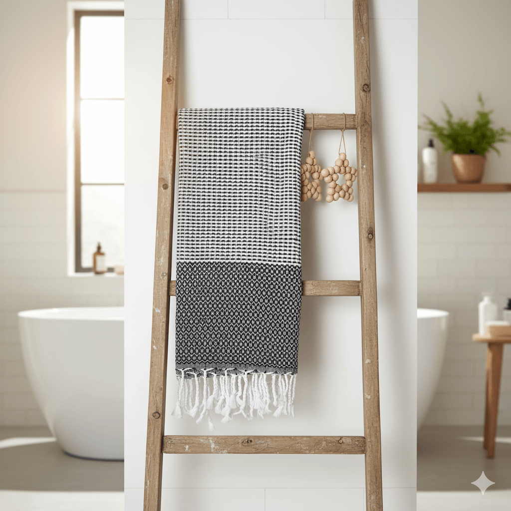 Su Diamond Weave Striped Turkish Towel, 100% Cotton, 35 x 66 Inch – view 3