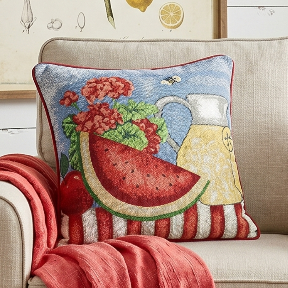 Fruity Drinks Watermelon Lemonade Woven Tapestry Pillow Cover – view 3